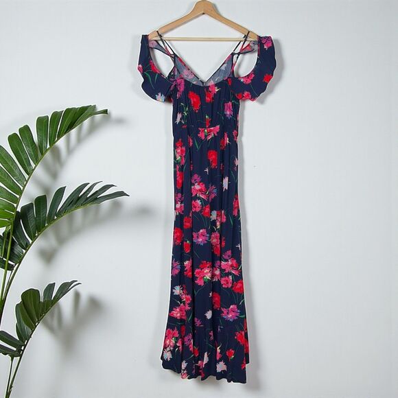Express Floral Ruffle Cold Shoulder Wrap Maxi Dress - Picture 5 of 10